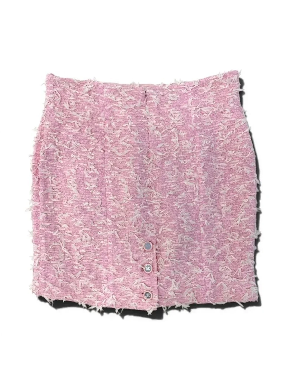 Chanel Boutique Fancy Tweed Jacket Pockets CC Logo Mirror Button Pink